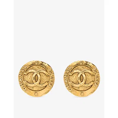Reselfridges Womens Pre-loved Chanel Gold-plated Cc Round Clip-on Earrings