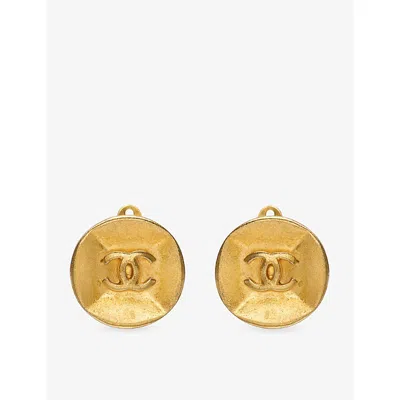 Reselfridges Womens Pre-loved Chanel Gold-plated Cc Round Clip-on Earrings