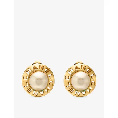 Reselfridges Womens Pre-loved Chanel Gold-plated Faux Pearl Logo Clip-on Earrings