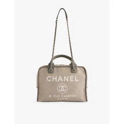 Reselfridges Womens Pre-loved Chanel Large Deauville Canvas Bowling Bag Gray