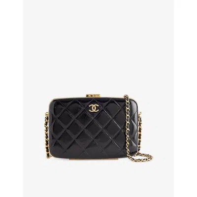 Reselfridges Womens Pre-loved Chanel Large Leather Box Clutch With Chain Black