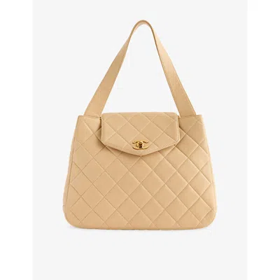 Reselfridges Womens Pre-loved Chanel Quilted Flap Leather Top-handle Bag Beige