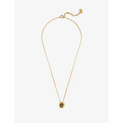 Reselfridges Womens Pre-loved Dior Gold-plated Enamel Logo Round Necklace Black Gold