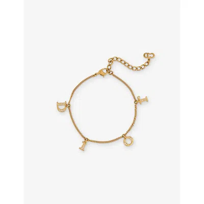 Reselfridges Womens Pre-loved Dior Gold-plated Strass Letters Charm Bracelet
