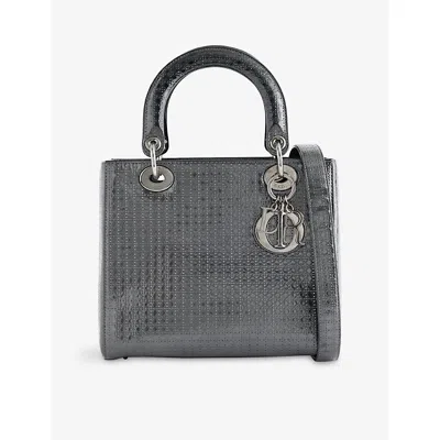 Reselfridges Womens Pre-loved Dior Lady Medium Metallic Patent Shoulder Bag Black