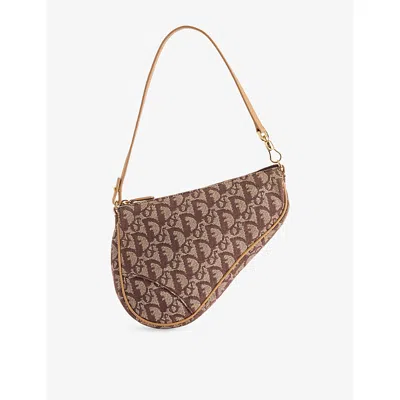 Reselfridges Womens Pre-loved Dior Mini Saddle Canvas Pochette Shoulder Bag Brown