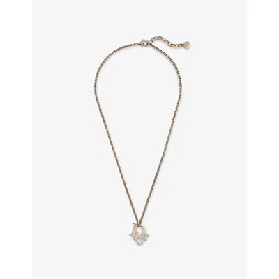Reselfridges Womens Pre-loved Dior Plated Oblique Metal Pendant Necklace Silver
