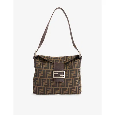 Reselfridges Womens Pre-loved Fendi Double Flap Canvas Shoulder Bag Brown