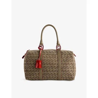 Reselfridges Womens Pre-loved Fendi Forever Bauletto Canvas Handbag Beige
