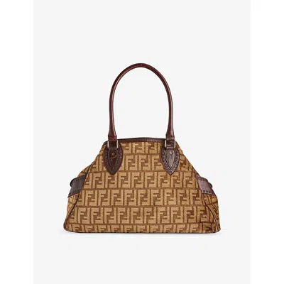 Reselfridges Womens Pre-loved Fendi Medium Zucca Etniko Du Jour Velvet Handbag Brown