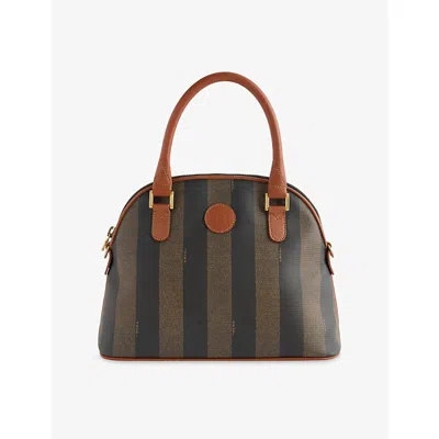 Reselfridges Womens Pre-loved Fendi Pequin Coated Dome Canvas Satchel Bag Brown