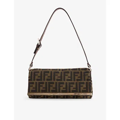 Reselfridges Womens Pre-loved Fendi Zucca Canvas Flap Pochette Brown