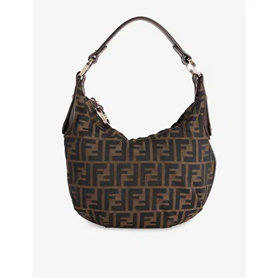 Reselfridges Womens Pre-loved Fendi Zucca Chef Canvas Hobo Bag Brown