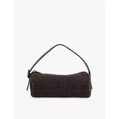 Reselfridges Womens Pre-loved Fendi Zucchino Barrel Canvas Pochette Bag Brown Dark Brown