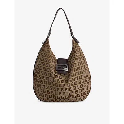Reselfridges Womens Pre-loved Fendi Zucchino Canvas Shoulder Bag Brown