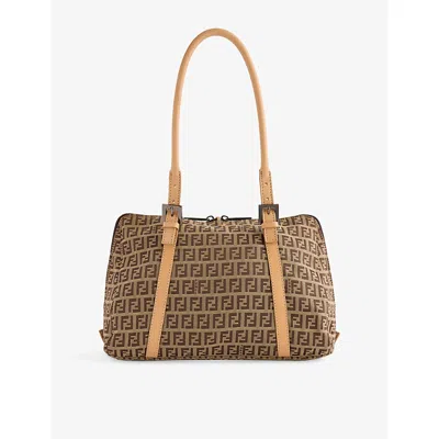 Reselfridges Womens Pre-loved Fendi Zucchino Canvas Shoulder Bag Brown Light Brown