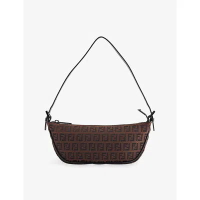 Reselfridges Womens Pre-loved Fendi Zucchino Mini Canvas Shoulder Bag Brown