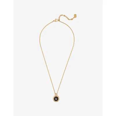 Reselfridges Womens Pre-loved Gold-plated Enamel Strass Logo Pendant Necklace Black Gold