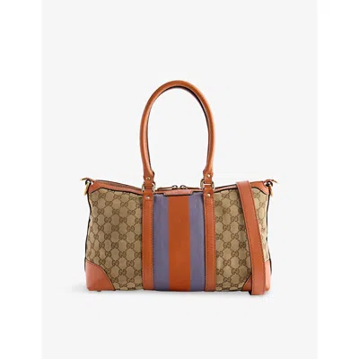 Reselfridges Womens Pre-loved Gucci Canvas Web Leather And Canvas Satchel Orange Beige