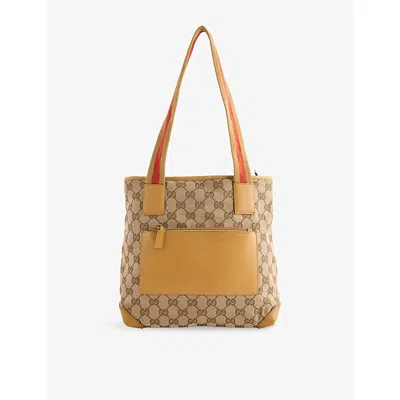 Reselfridges Womens Pre-loved Gucci Gg Canvas Web Shoulder Bag Yellow Beige