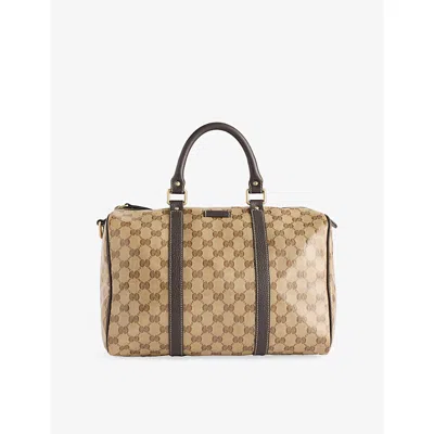 Reselfridges Womens Pre-loved Gucci Medium Joy Boston Coated-canvas And Leather Holdall Beige