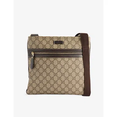 Reselfridges Womens Pre-loved Gucci Small Canvas Messenger Bag Brown