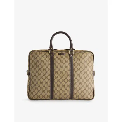 Reselfridges Womens Pre-loved Gucci Supreme Coated-canvas Business Bag Beige