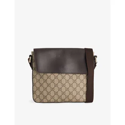 Reselfridges Womens Pre-loved Gucci Supreme Monogram Coated-canvas Messenger Bag Beige
