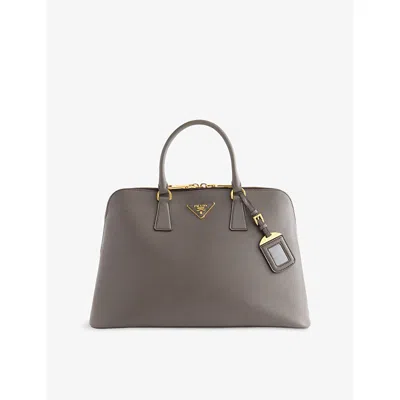Reselfridges Womens Pre-loved Prada Lux Promenade Large Saffiano Leather Satchel Dark Gray Gray