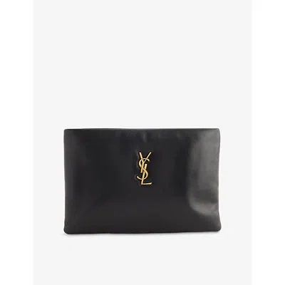 Reselfridges Womens Pre-loved Saint Laurent Small Calypso Leather Pouch Black