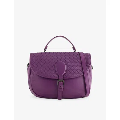 Reselfridges Womens Purple Pre-loved Bottega Veneta Intrecciato Flap Satchel Leather Bag