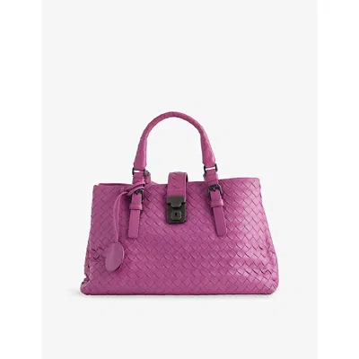 Reselfridges Womens Purple Pre-loved Bottega Veneta Roma Intrecciato Small Leather Satchel Bag
