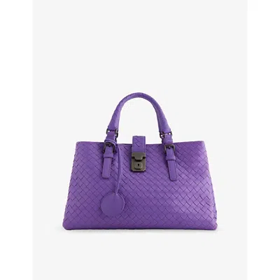 Reselfridges Womens Purple Pre-loved Bottega Veneta Roma Small Intrecciato Leather Satchel Bag