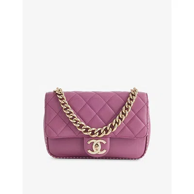 Reselfridges Womens Purple Pre-loved Chanel Small Studded Quilted Chain Leather Shoulder Bag