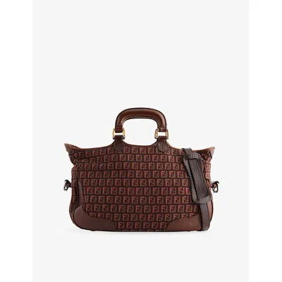 Reselfridges Womens Red Bordeau Pre-loved Fendi Zucchino Canvas Satchel