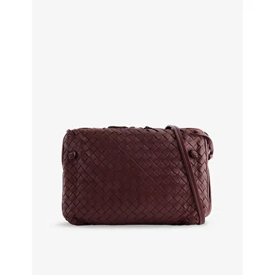 Reselfridges Womens Red Burgundy Pre-loved Bottega Veneta Intrecciato Nodini Double Zip Leather Crossbody Bag