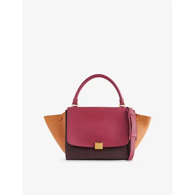 Reselfridges Womens Red Burgundy Pre-loved Celine Medium Tri-colour Leather Trapeze Satchel