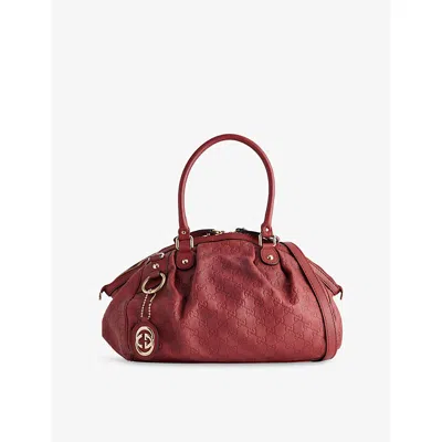 Reselfridges Womens Red Dark Red Pre-loved Gucci Guccissima Sukey Leather Satchel Bag