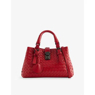 Reselfridges Womens Red Pre-loved Mini Intrecciato Roma Leather Satchel