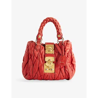 Reselfridges Womens Red Pre-loved Miu Miu Matelasse Lux Bauletto Aperto Leather Satchel