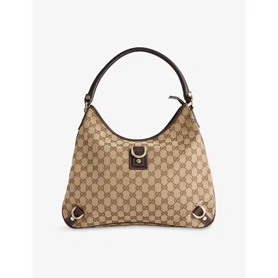 Reselfridges Womens  Gucci Abbey D-ring Canvas Hobo Bag In Sand