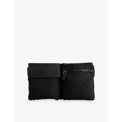 Reselfridges Womens  Pre-love Gg Canvas Double Pocket Canvas Belt Bag In Black