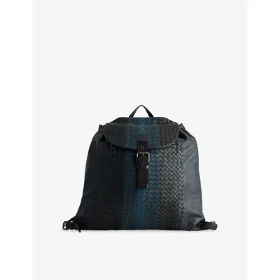 Reselfridges Womens  Pre-loved Bottega Veneta Drawstring Flap Intrecciato Leather Backpack In Black