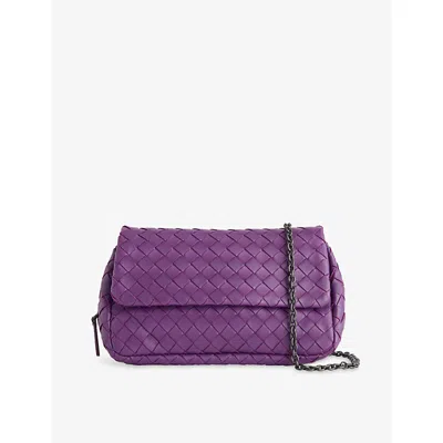 Reselfridges Womens  Pre-loved Bottega Veneta Mini Intrecciato Expandable Chain Flap Leather Crossbod In Purple