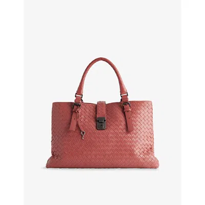 Reselfridges Womens  Pre-loved Bottega Veneta Roma Medium Intrecciato Leather Tote Bag In Red