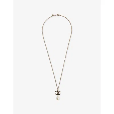 Reselfridges Womens  Pre-loved Chanel Cc Gold-plated Resin And Faux-pearl Drop Pendant Necklace