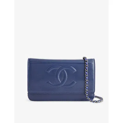 Reselfridges Womens  Pre-loved Chanel Cc Patent Caviar Leather Wallet On Chain In Blue