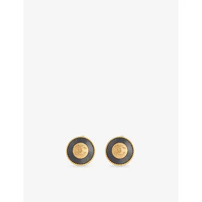 Reselfridges Womens  Pre-loved Chanel Cc Round Button Gold-plated And Enamel Clip-on Earrings