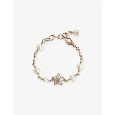 Reselfridges Womens  Pre-loved Chanel Cc Star Gold-plated And Faux-pearl Charm Bracelet