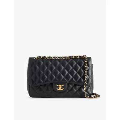 Reselfridges Womens  Pre-loved Chanel Classic Double Flap Leather Shoulder Bag In Black